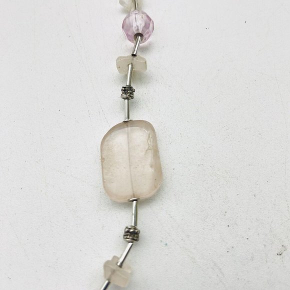 Pastel Bead Station Necklace Silver Tone Boho Festival Party Hippie Classic - Picture 3 of 7